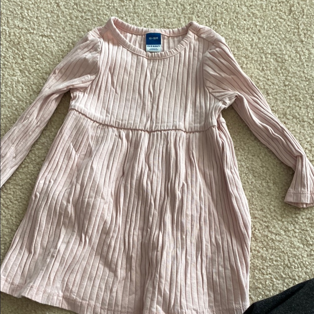 Pink Ribbed Long Sleeve Kids Dress
